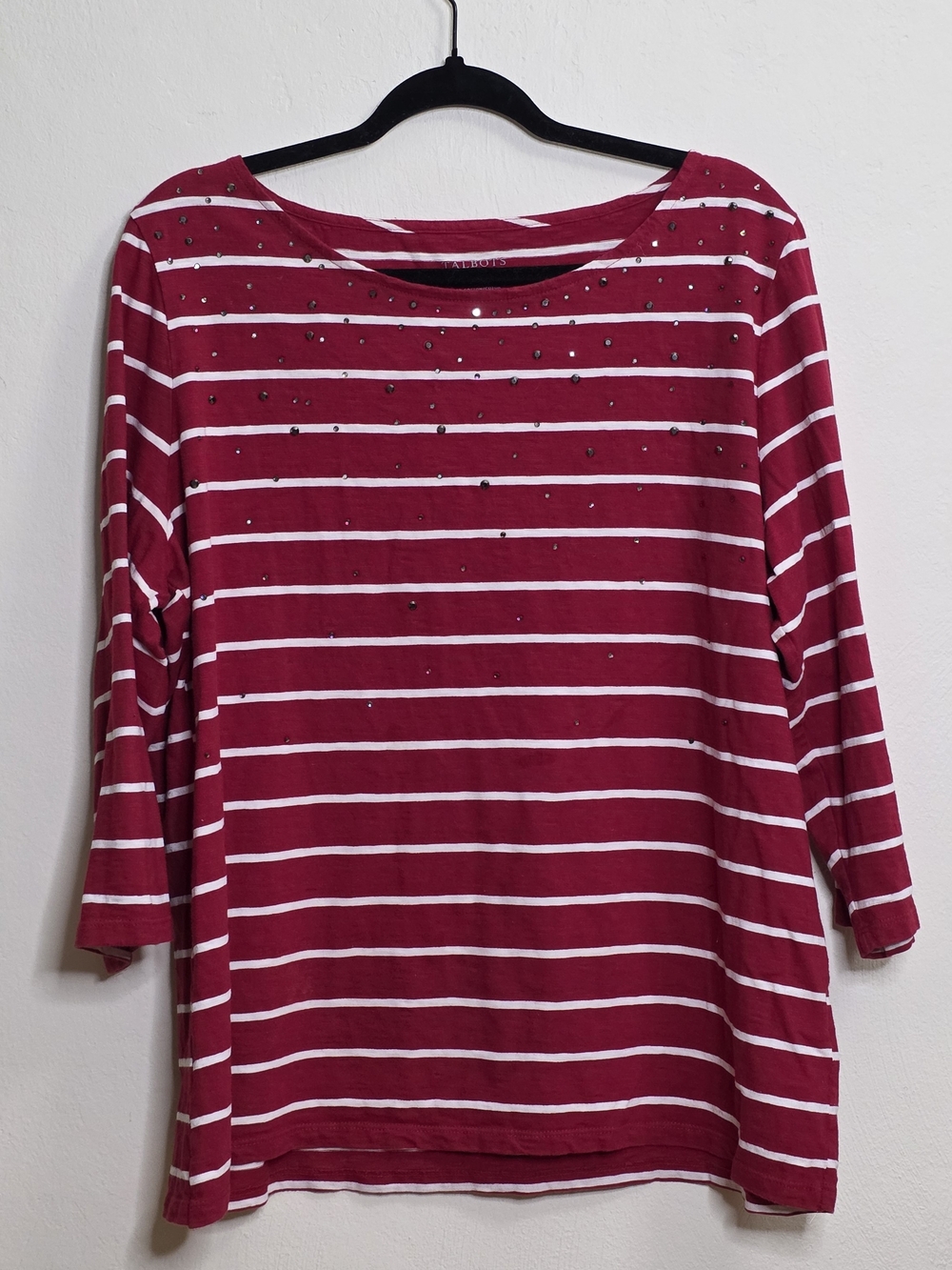 Talbots Red & White Striped Studded Top